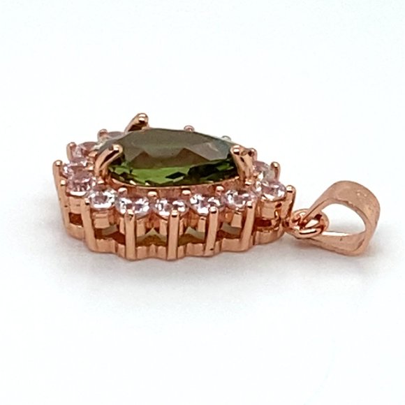 Green Tourmaline 1.30ct Rose Gold Finish Solid 925 Sterling Silver Pendant - Picture 4 of 7